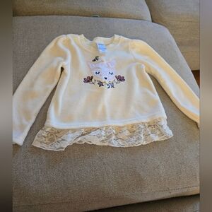 * CJP 3T fuzzy fox long sleeve shirt worh lace accent at bottom, so cute
